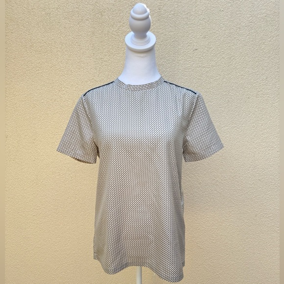 Bottega Veneta white and black diagonal short sleeve silk blouse - Picture 1 of 10